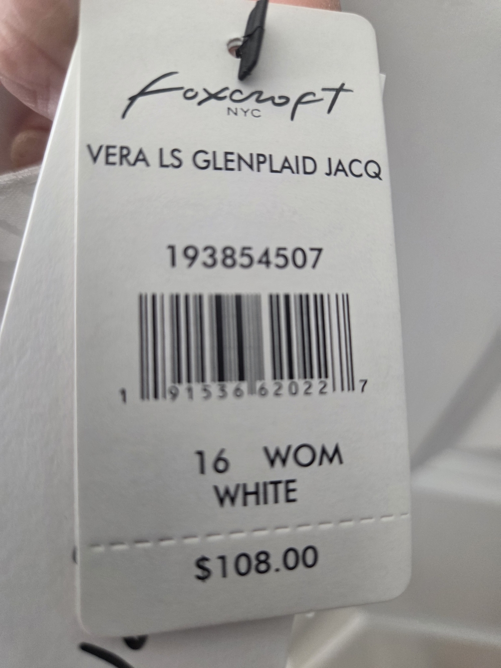Foxcroft White On White Herringbone Textured Button-Front Blouse. Extra Long - Picture 10 of 13